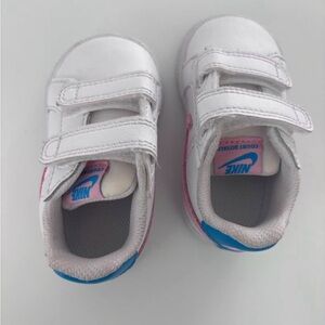 Nike Kids White Velcro Sneakers with Pink & Blue Details